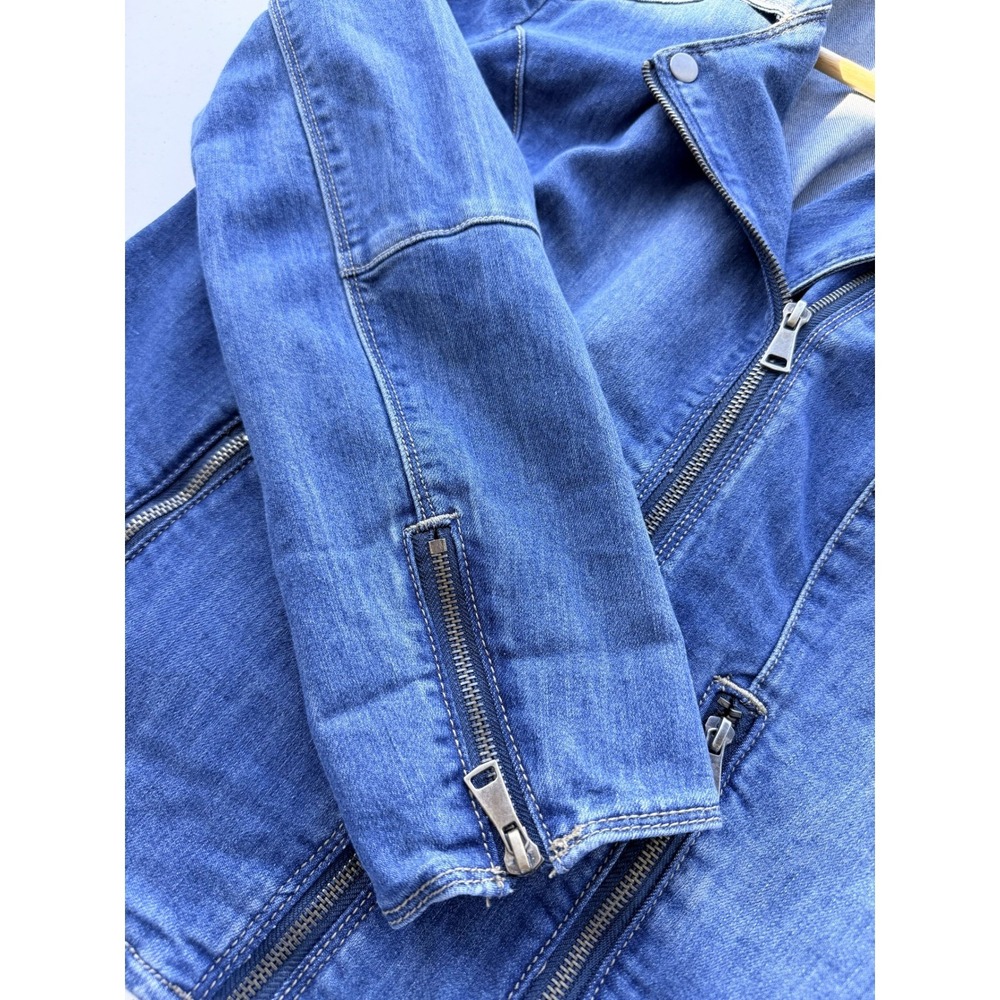 Kate & Mallory Denim Moto Jacket M Asymmetrical Zip Stretch Biker 80s Style - Picture 3 of 9